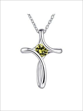 925 Sterling Silver Cross Pendant Necklace w/ Birthstone